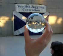 The view of the Scottish Saltire flag through an Acrylic Contact Ball!