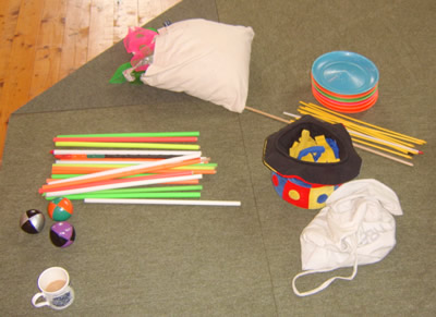 Some of the many props used in a Circus Skills Workshop!