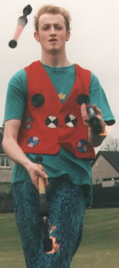 An early Juggling photo of me performing at my College (Clackmannan College). I had hair back then!