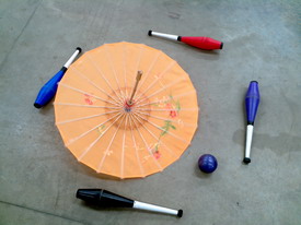 Parasol and Clubs (by Steve the Juggler)